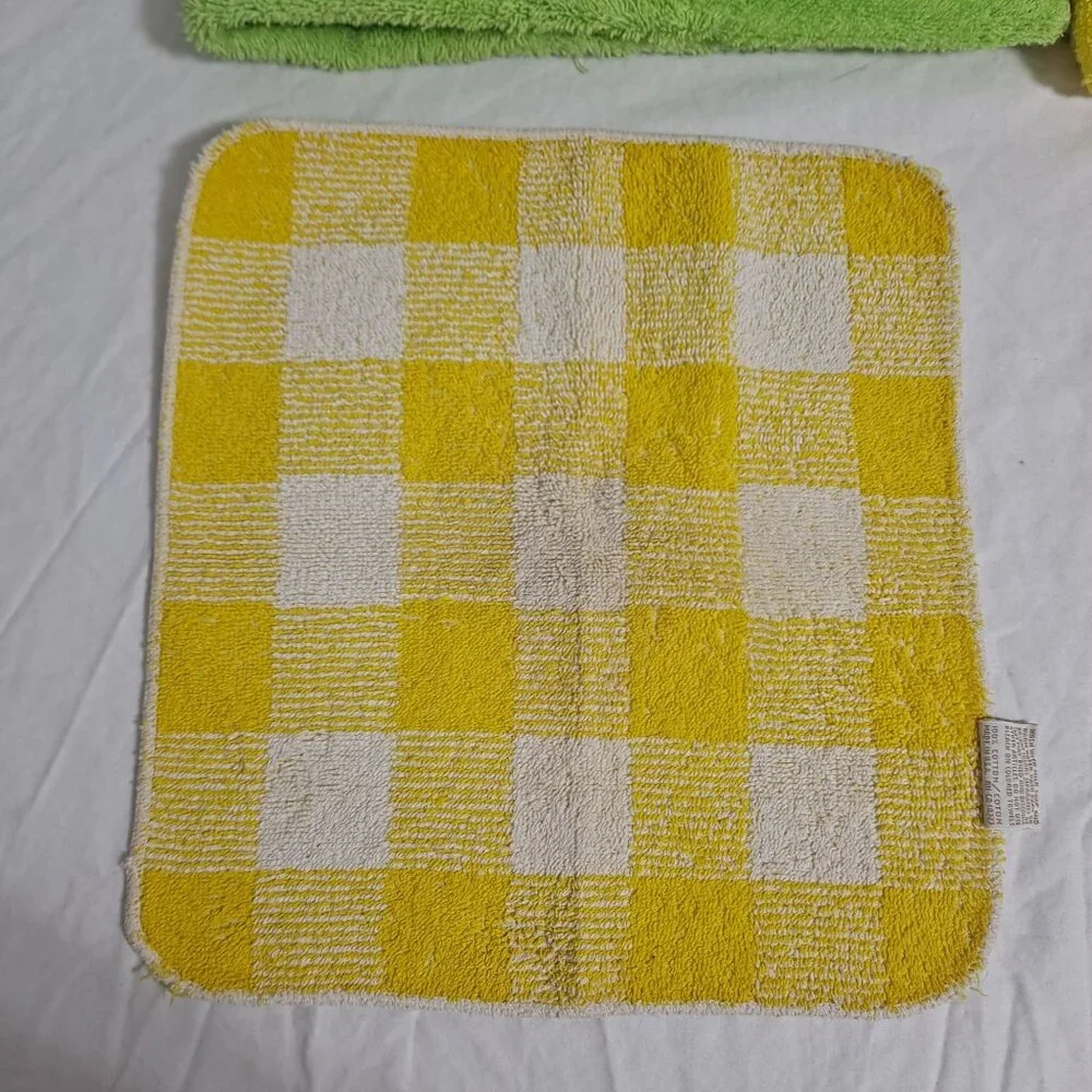 Vintage Utica JP Stevens Bath Hand Towel Washcloth Set Green Retro Soft 60s 70s